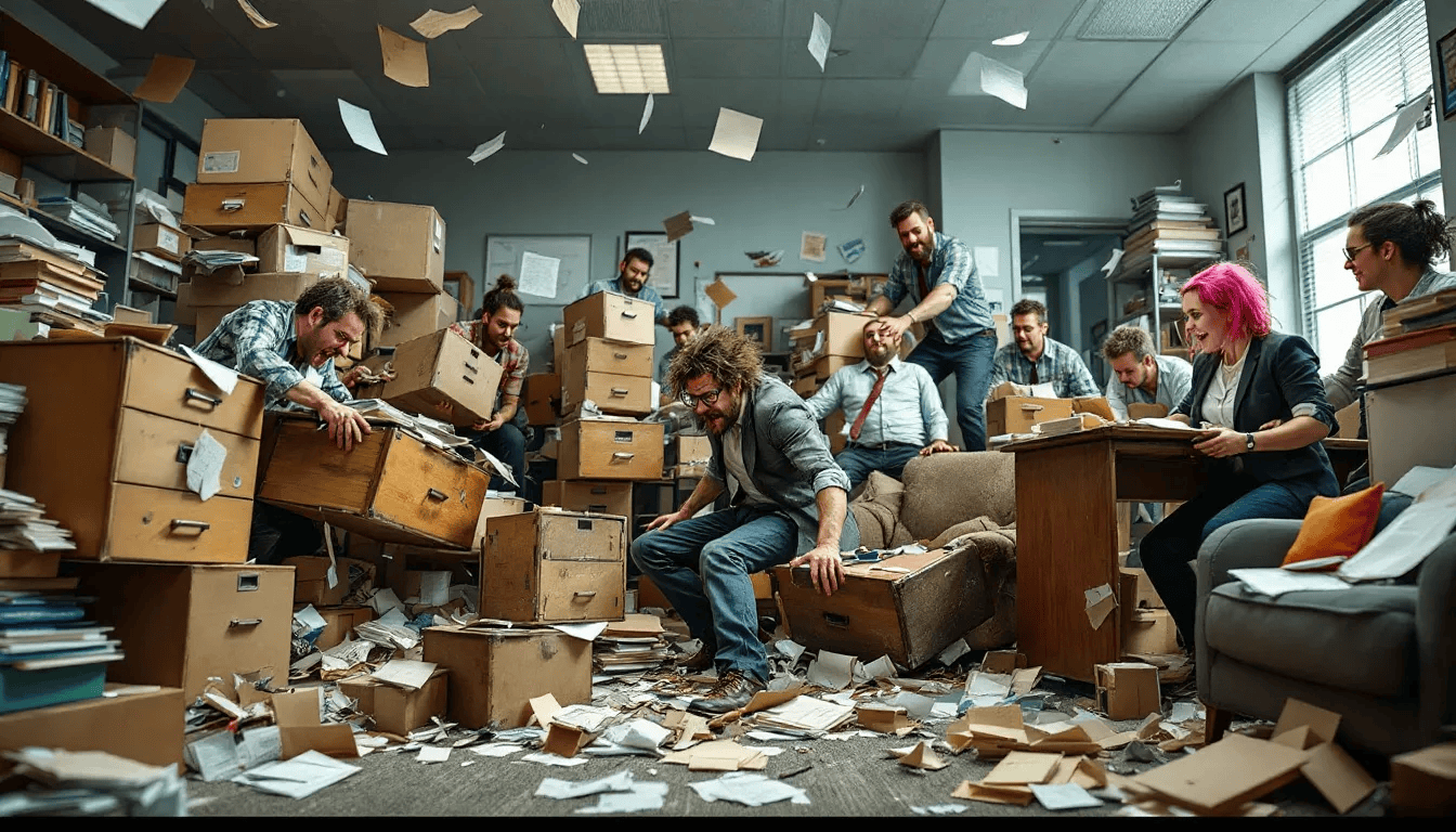 Removal of old office furniture during a cleanout.