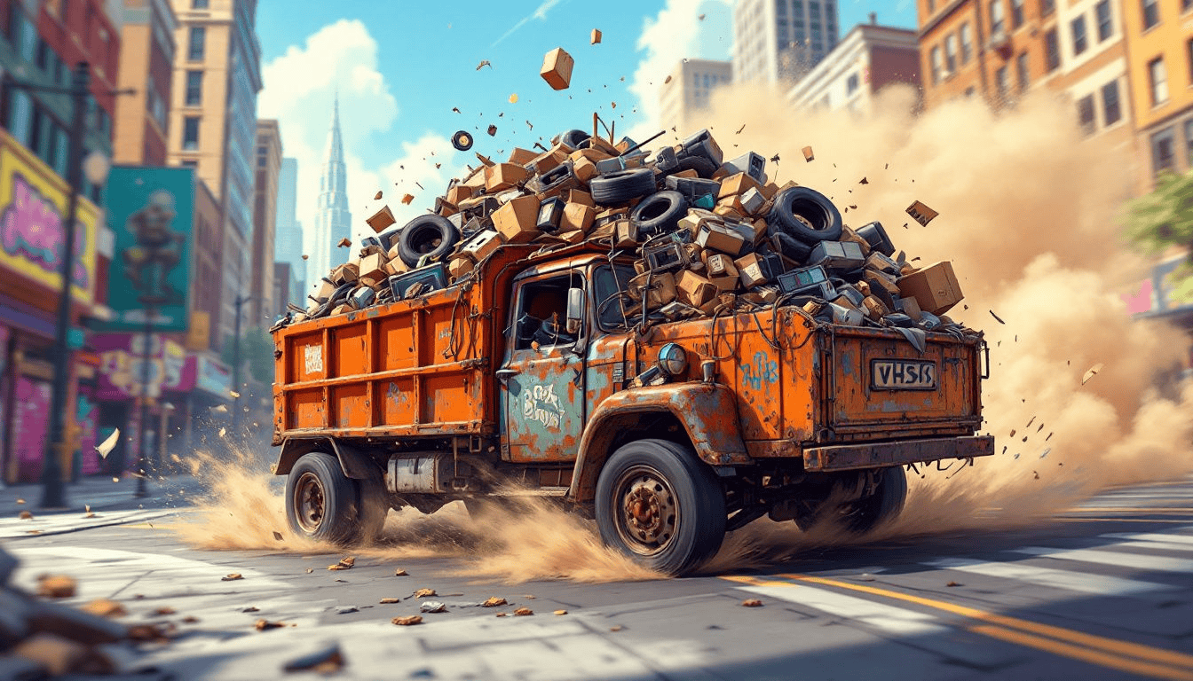 A truck loaded with various junk items ready for removal.