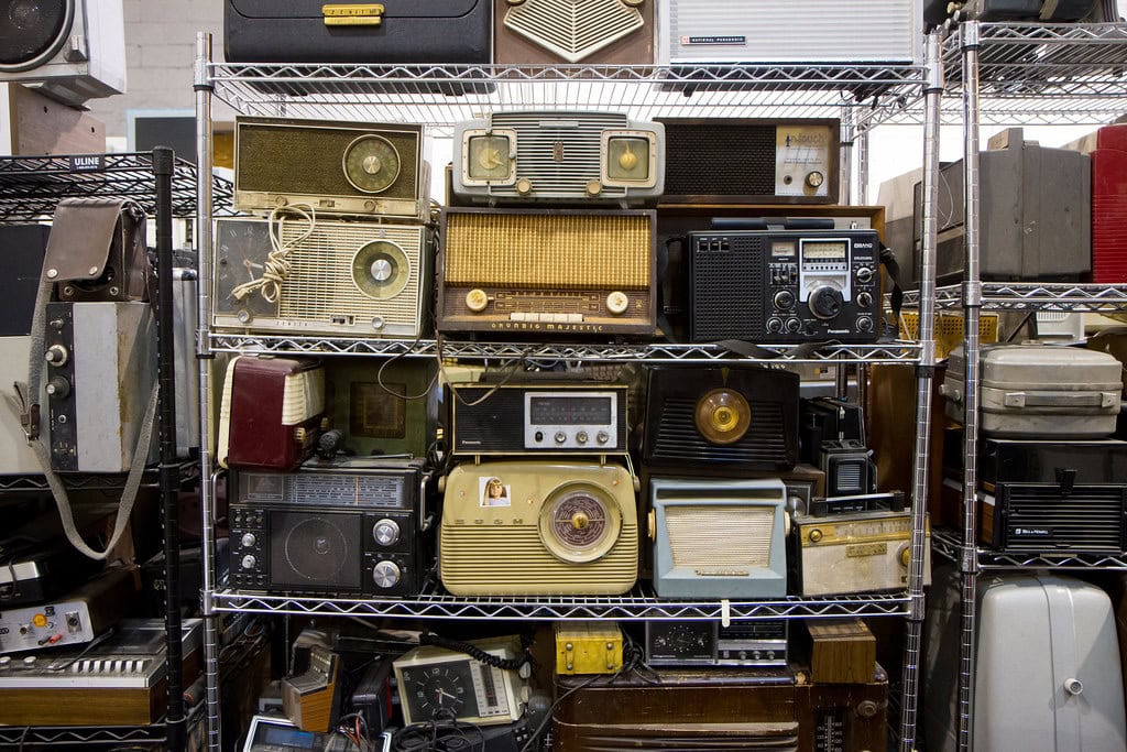 old electronics on the shelves