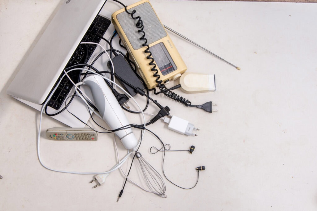 Used appliances sorted for e-waste recycling.