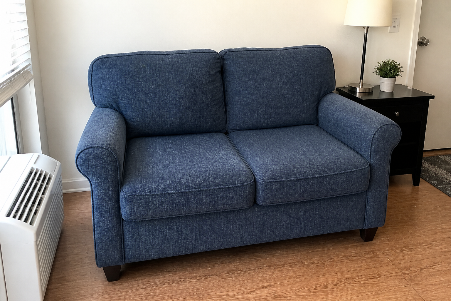 Compact two-seat loveseat sofa in an apartment