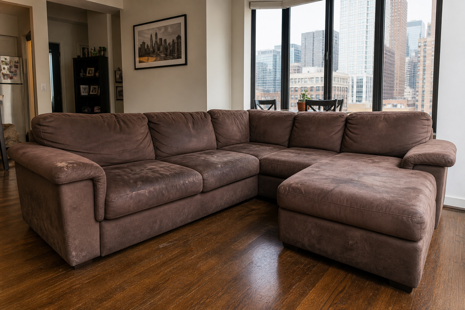 L-shaped sectional sofa in a Chicago living room ready for junk removal