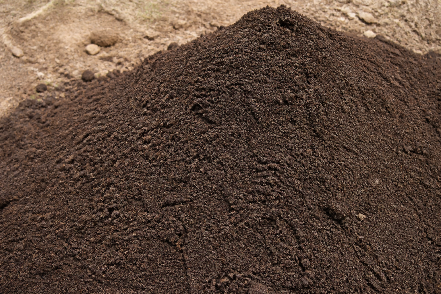 Pile of dark brown topsoil ready for removal in a Chicago yard